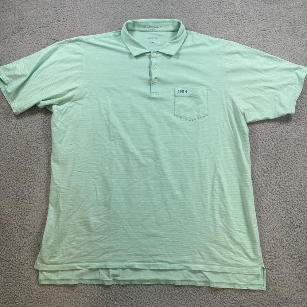 B Draddy Mens XXL Mint Green Striped Pima Cotton Stretch Polo Shirt 1924 Pocket